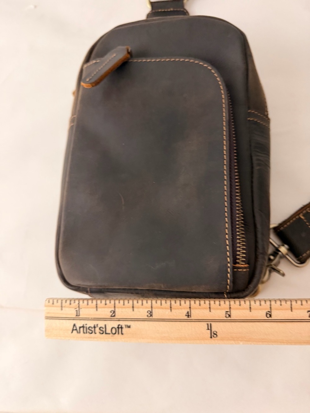 NWOT Brown Genuine Leather Sling Bag | Vintage Crossbody Chest Bag - Picture 8 of 9